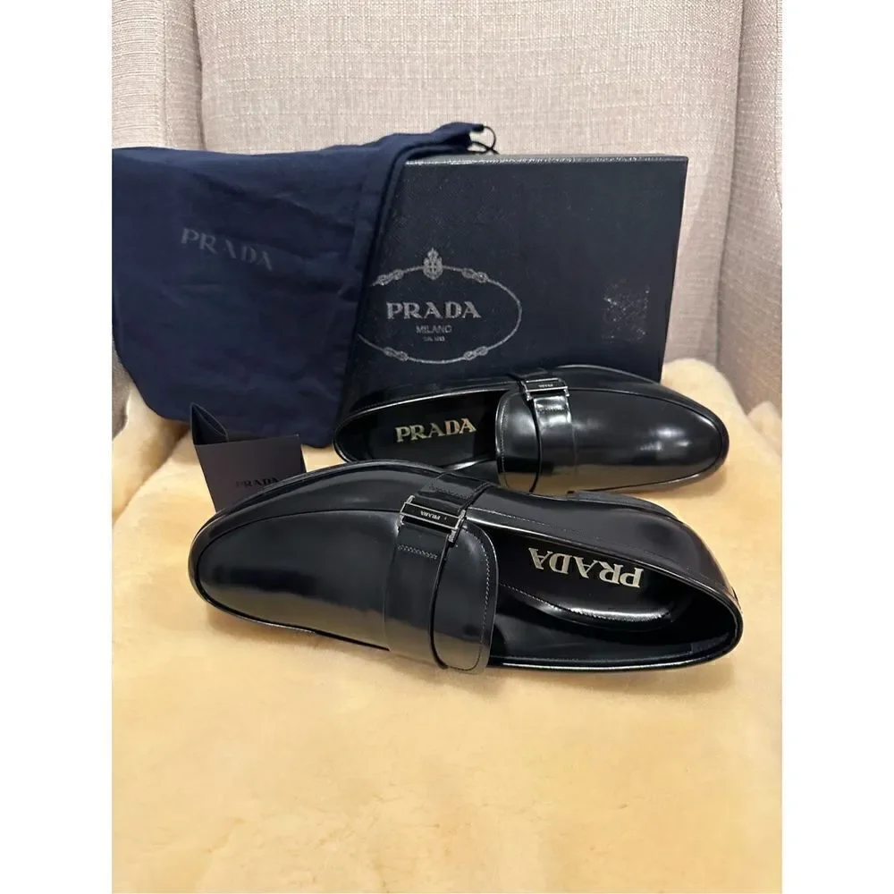 Prada Spazzolato Leather Mens Bit Loafer Shoes size 5,5 EU 38,5-39 black - Picture 4 of 12